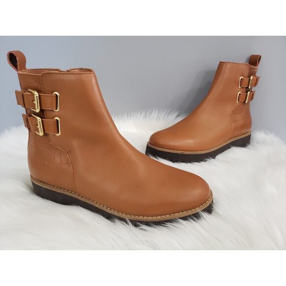 NEW Size 8.5 Andre Assous Pandora Featherweight boots‎ leather brown buckle - Picture 1 of 7